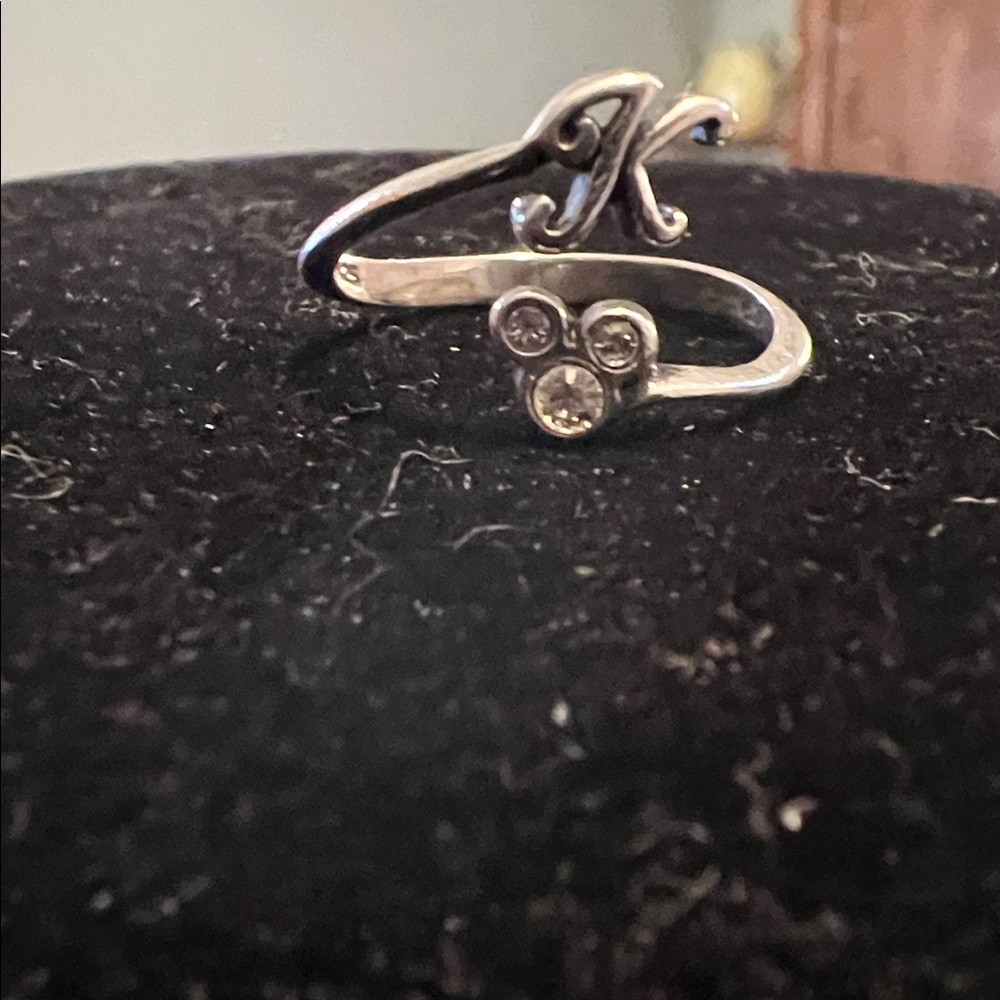 Vintage Disney sterling silver with initial K and Mickey Mouse ears sz 5 adjusts